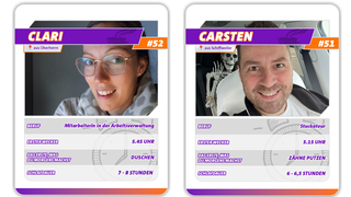 Steckbriefe von Clari und Carsten in Form von Quartett-Karten. (Foto: UNSERDING)
