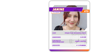 Steckbriefe von Janine in Form einer Quartett-Karte. (Foto: UNSERDING) Steckbriefe von Janine in Form einer Quartett-Karte. (Foto: UNSERDING)