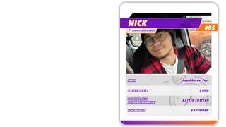 Steckbrief von Nick in Form einer Quartett-Karte. (Foto: UNSERDING) Steckbrief von Nick in Form einer Quartett-Karte. (Foto: UNSERDING)