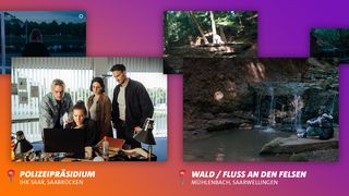 Bildausschnitte aus dem Saar-Tatort "Das Böse in dir" mit Ortsmarken darunter (Foto: SR)