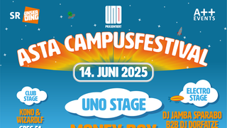Die Acts, die auf dem AStA-Campusfestival stehen auf einem blauen Plakat geschrieben. (Foto: AStA)