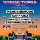 Die Acts, die auf dem Stagetopia spielen, stehen auf einem blauen Plakat geschrieben. (Foto: A++ Eventmanagement)