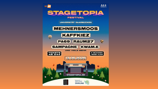 Die Acts, die auf dem Stagetopia spielen, stehen auf einem blauen Plakat geschrieben. (Foto: A++ Eventmanagement)
